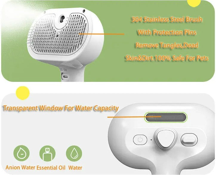 Dog/Cat Comb Self Cleaning Pets Hair Remover Brush with Comb Built-in Mist Humidifier